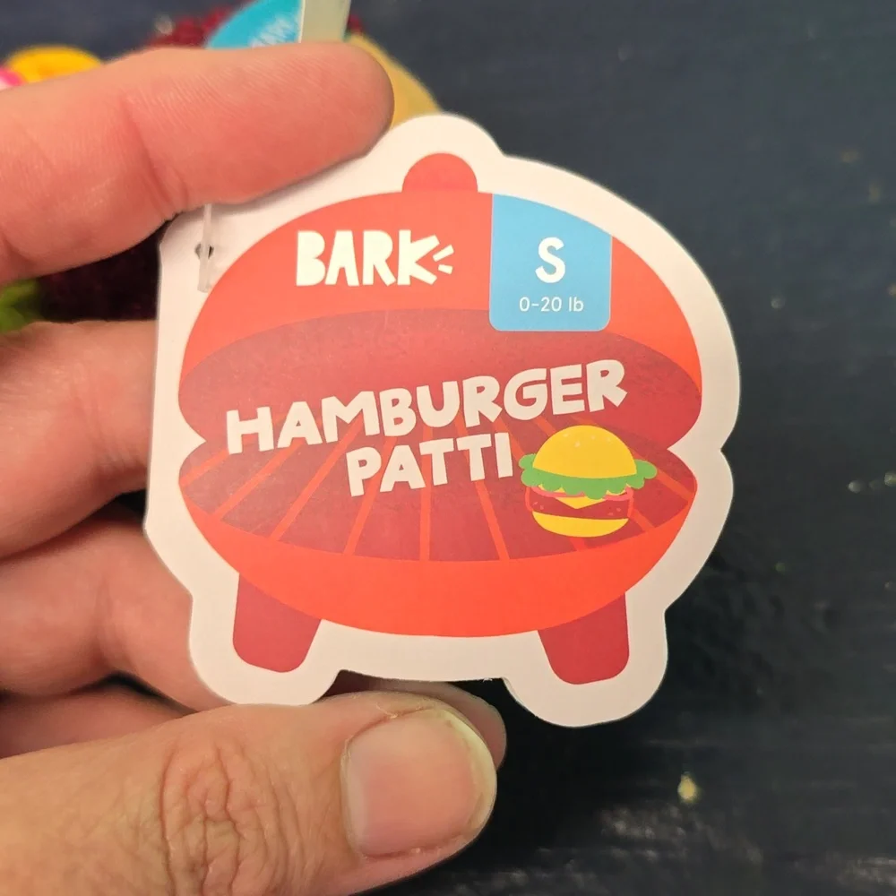 Bark Hamburger Patti Plush Dog Toy NWT Size‎ Small 0-20 Pounds
